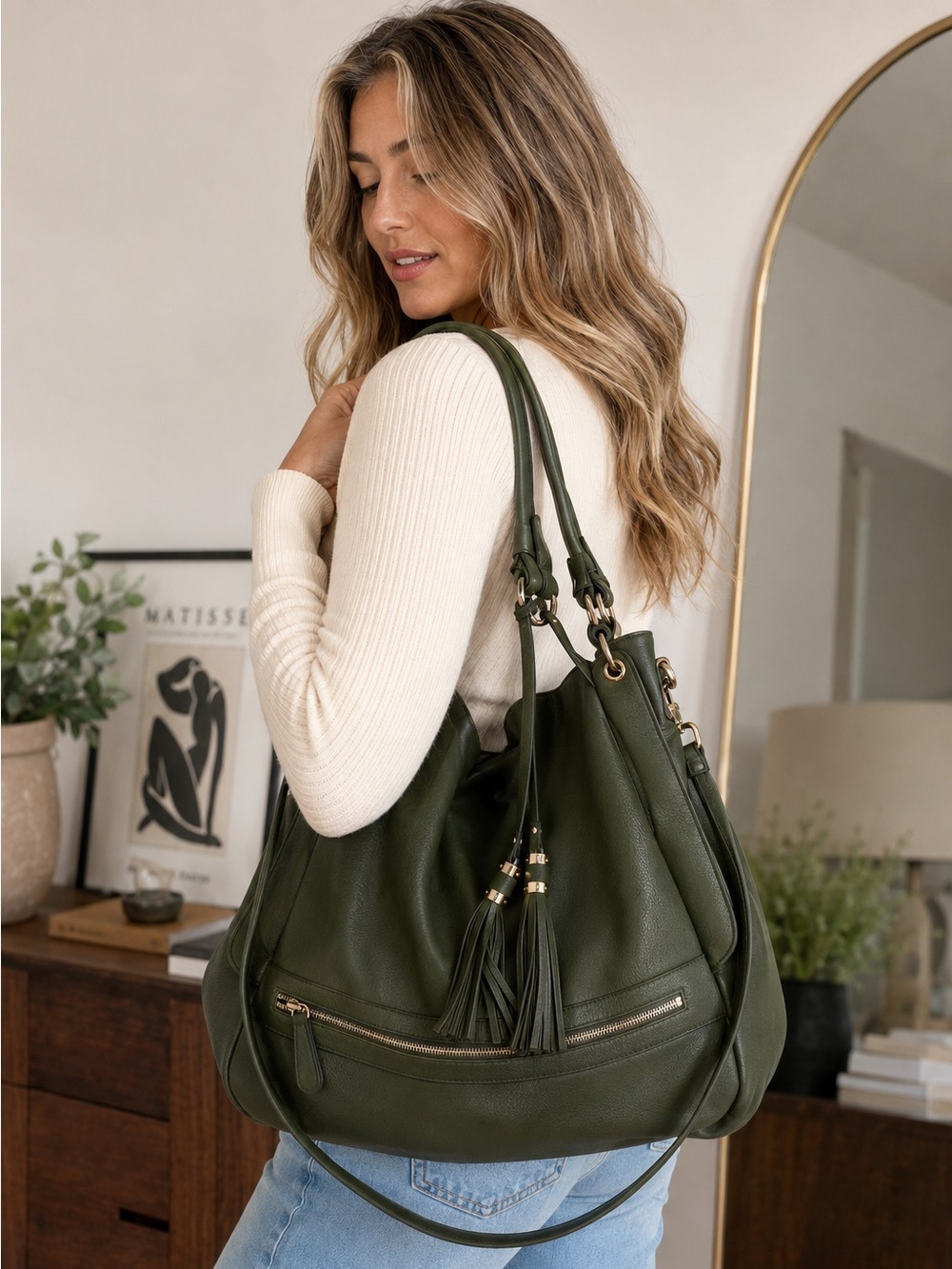 Urban Expressions Green Vegan Leather Slouchy Bag